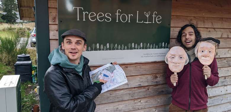  Dead Good cast members Aron De Casmaker and Joshua Patel visit Trees for Life in Scotland