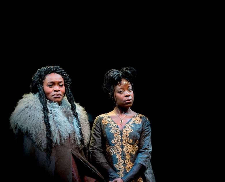 L-R Rakie Ayola (Goneril) &amp; Debbie Korley (Regan) in Talawa Theatre's 30th anniversary King Lear, in 2016