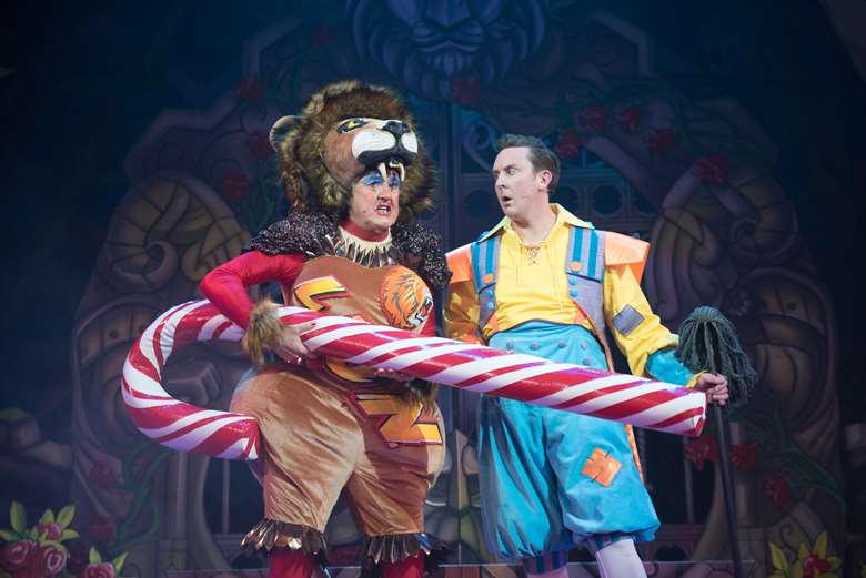 Beauty and the Beast pantomime at the Belgrade Theatre (2021). Iain Lauchlan as Dame Dolly Mixture and Craig Hollingsworth as Silly Billy