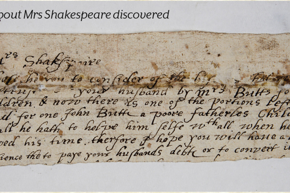 New evidence about Mrs Shakespeare discovered