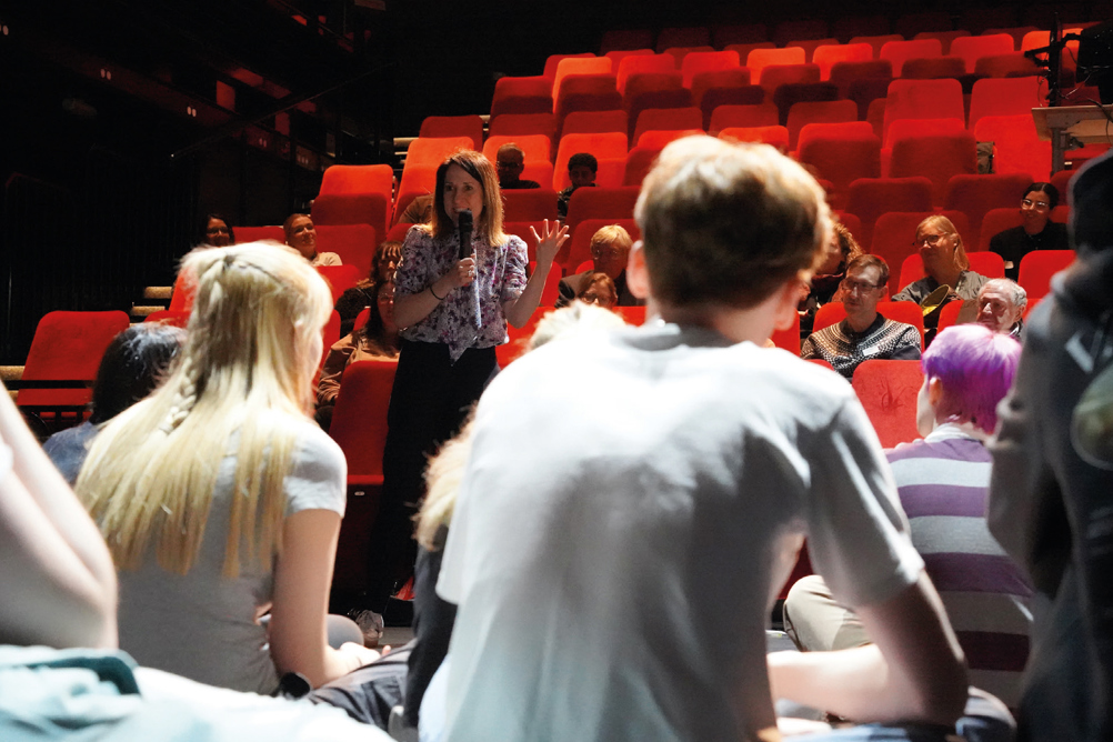 Liz Kendall MP for Leicester West in discussion with young people at Leicester Curve