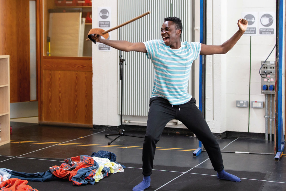Kwaku Mills as Shaun in rehearsals for NT New Views 2021 winning play Perspective by Mackenzie Wellfare